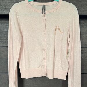Anthropologie Blush Pink Ribbed-Neck Knit Cardigan